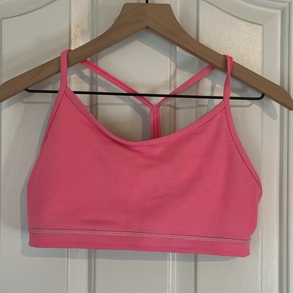 Lululemon | Pink Striped Coolmax Flow Y Bra IV Size 10 Yoga Workout Activewear - Picture 2 of 5